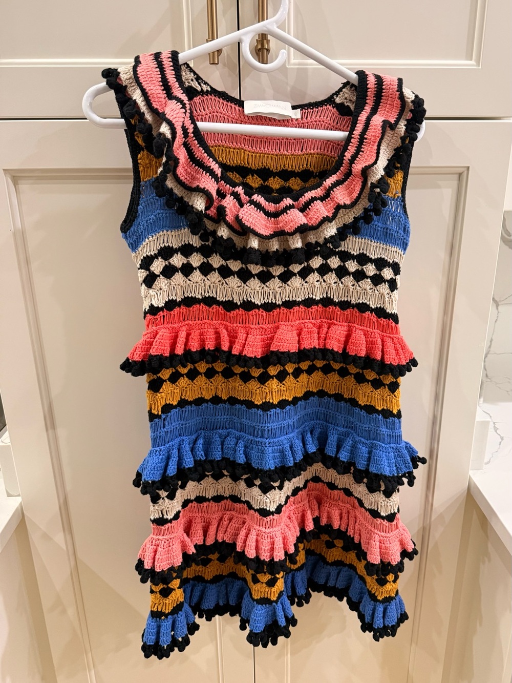 Zimmermann Tiggy Crocheted Tiered Mini Dress stripes ruffles Size 2 - Picture 2 of 6
